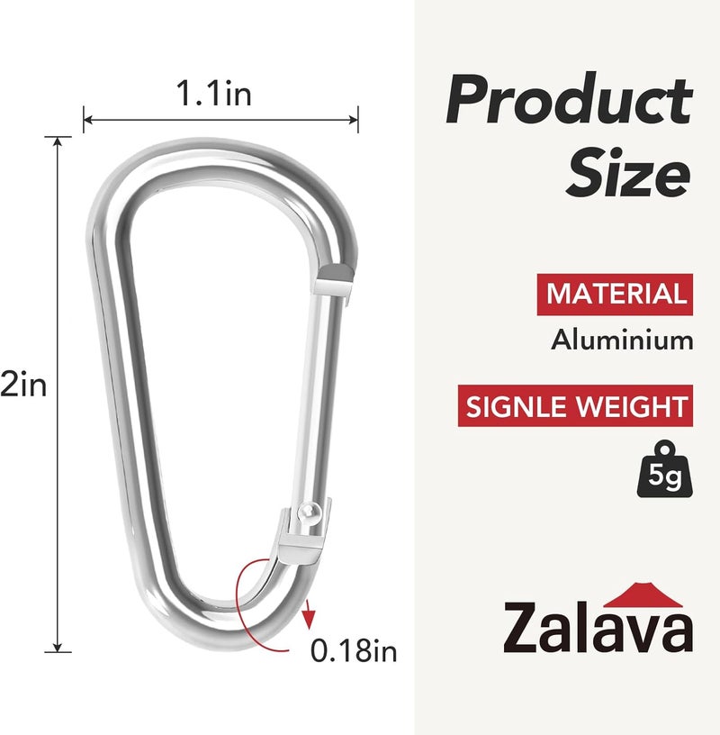 Zalava 24 قطعة مشبك كارابيني من الألمنيوم على شكل حلقة D، خطاف زنبركي لحامل المفاتيح، مجموعة مشابك صغيرة للتخييم في الهواء الطلق، الصيد، المشي في الجبال، السيارة - Image 2